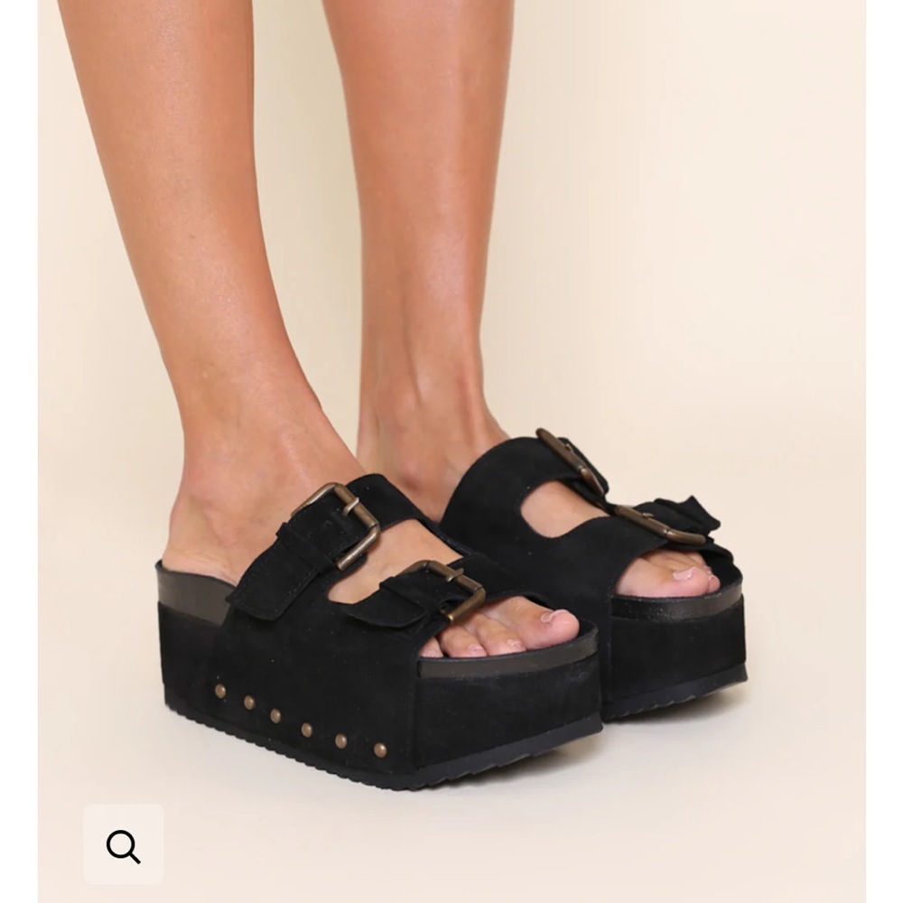 INTENTIONALLY BLANK Cooper Black Suede Platform Slides